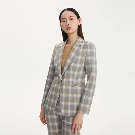 LANCY/悦朗姿羊毛千鸟格西装女秋季新款高级感女休闲格纹外套奥莱图片