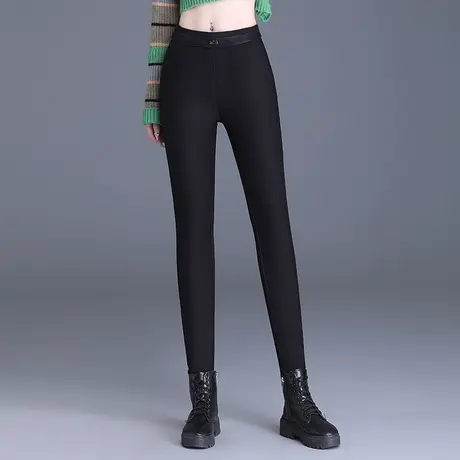 黑色加绒打底裤小脚裤女冬外穿2023新款高腰紧身羊羔毛铅笔裤长裤图片