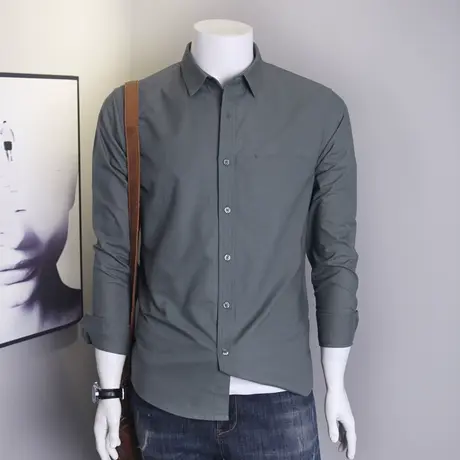 格慕施男士秋季纯棉牛津纺长袖衬衫上衣商务休闲衬衣宽松大码男装商品大图