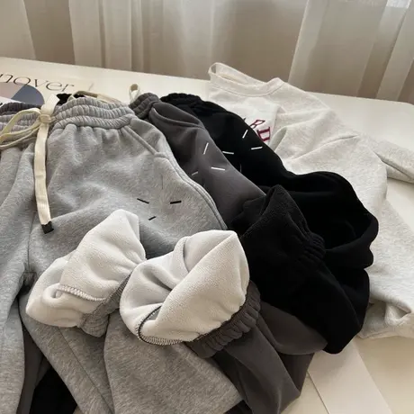 加绒加厚小个子束脚卫裤女秋冬季宽松高腰百搭运动休闲阔腿哈伦裤商品大图