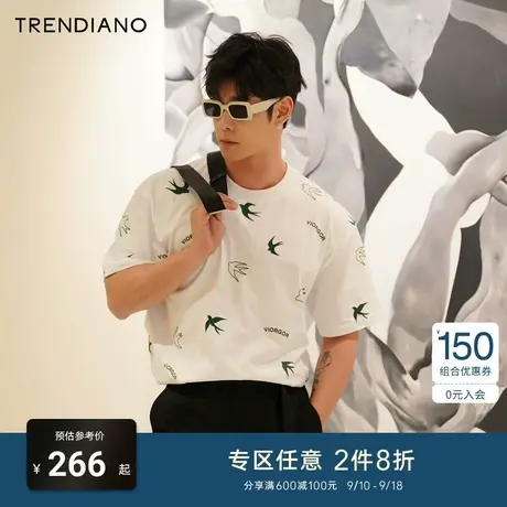 TRENDIANO时尚美式t恤2023新款夏季印花宽松圆领休闲短袖男款商品大图