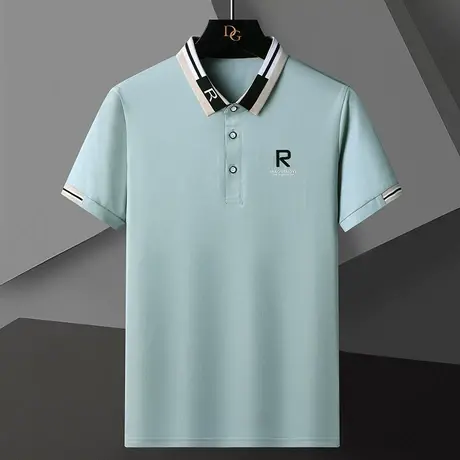 纯棉男士短袖T恤夏季新款简约纯色POLO衫翻领大码打底衫宽松上衣商品大图