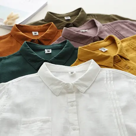 春秋韩版文艺不规则褶皱双层纱纯棉长袖白衬衫女宽松休闲打底上衣图片