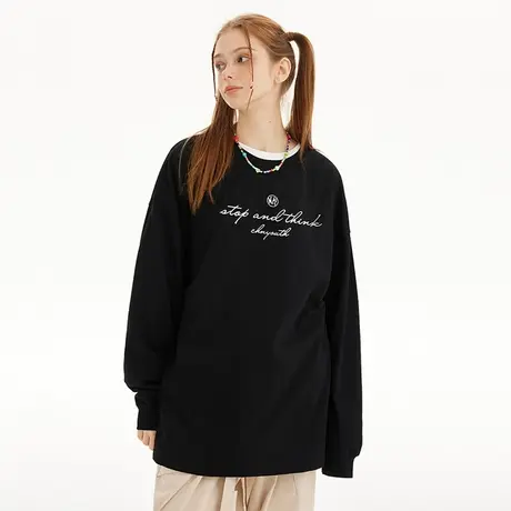 Nuthink美式简约圆领长袖T恤男潮牌宽松冬装上衣潮流大码打底衫商品大图