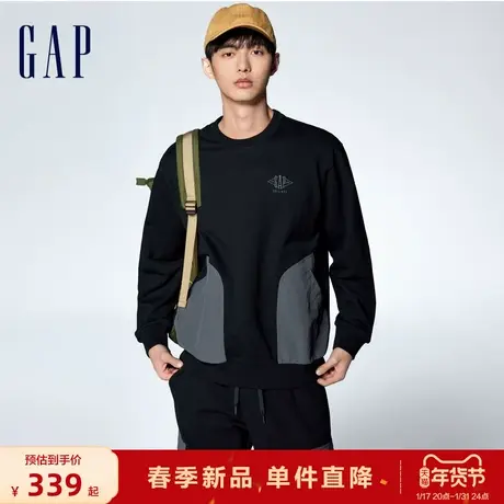 【欧阳娜娜同款】Gap男女装2024春季重磅拼接口袋logo卫衣876988商品大图
