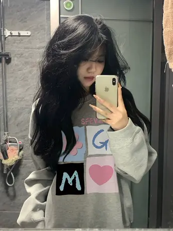 oversize圆领卫衣女春秋薄款小众高街潮牌ins宽松设计感初秋上衣商品大图