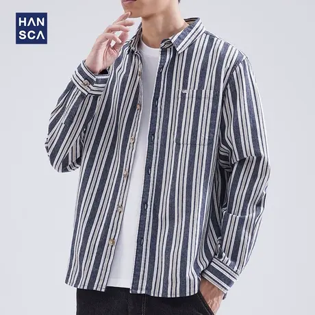 hansca条纹长袖衬衫男秋季新款纯棉韩版潮流休闲百搭高级感外套男商品大图