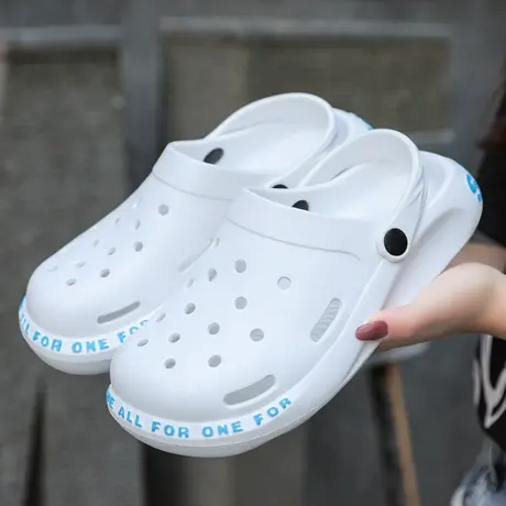 护士鞋洞洞鞋女夏季2023新款外穿韩版甜美厚底白色室内包头凉拖鞋商品大图