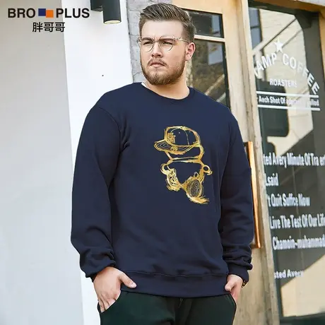 胖哥哥小金人大码卫衣男圆领套头衫宽松加肥加大运动男士打底衫潮图片