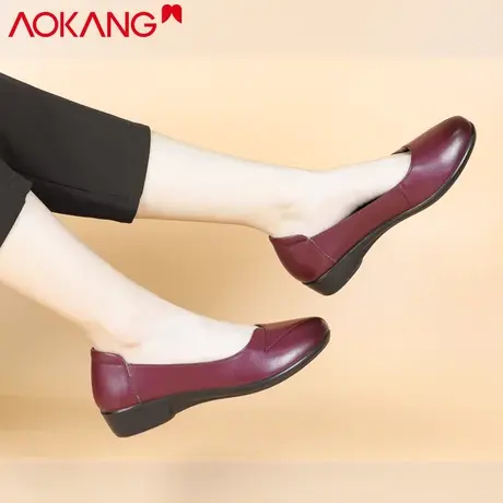 奥康女鞋中老年真皮休闲奶奶单鞋女平底浅口软底一脚蹬百搭妈妈鞋商品大图