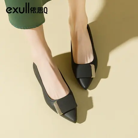 依思q一脚蹬单鞋女2023年秋季尖头女鞋低跟软底不累脚工作鞋黑色商品大图