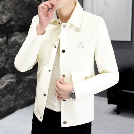 刺绣男装外套秋季高端翻领工装夹克潮流韩版短款帅气男士休闲上衣商品大图