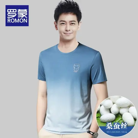 罗蒙桑蚕丝短袖t恤男夏季薄款衣服2024新款男士冰丝速干运动体恤商品大图