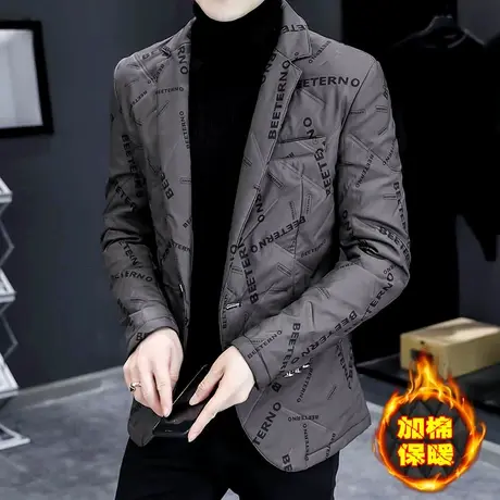 轻薄羽绒棉西服外套男士秋冬季加棉保暖上衣潮帅气韩版加厚小西装商品大图