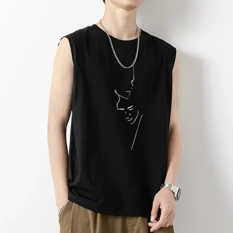 2023新款黑色背心男士纯棉无袖t恤夏季外穿健身篮球跨栏运动坎肩商品大图