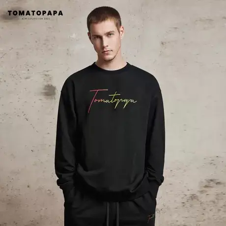 TOMATOPAPA原创秋装卫衣男百搭宽松上衣潮牌休闲圆领套头卫衣外套商品大图