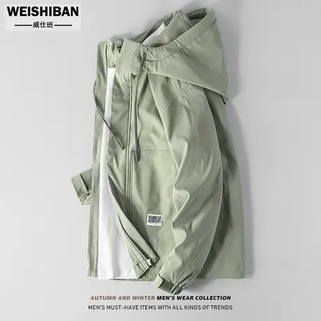 2023年新款男装夹克春秋款连帽休闲时尚冲锋衣短款工装防风外套男商品大图