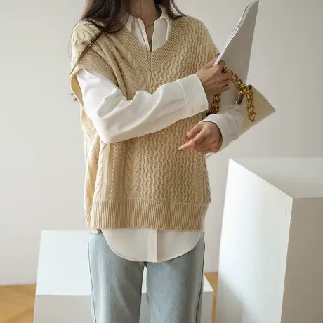 新款网红30羊毛毛衣针织马甲背心外套女韩版外穿时尚马夹春秋商品大图