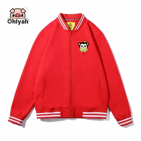 Ohlyah开衫外套女棒球服加绒加厚卫衣红色外套小老鼠年潮牌运动装商品大图