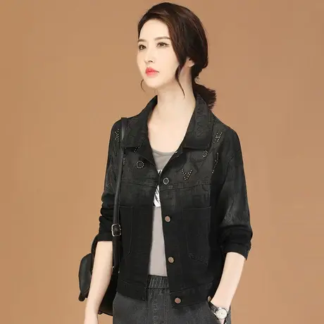 韩潮袭人渐变色铆钉长袖牛仔短外套女2023秋季新款休闲百搭棒球服图片