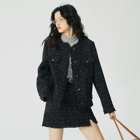 omont蛋挞家 格子毛边小香风外套女春季2023新款复古小个子短外套商品大图