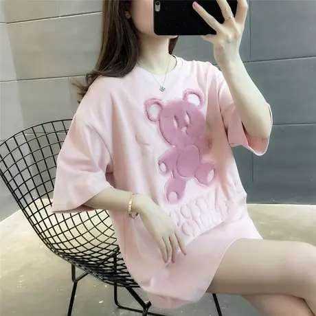 夏季小熊短袖t恤女ins新潮2023年新款宽松设计感小众情侣女装上衣图片