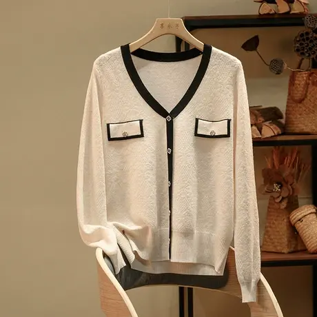 享永子针织毛衣女春秋文艺复古宽松显瘦毛衣通勤气质上衣2023新款商品大图