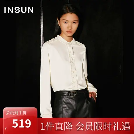 [E-SUIT系列]恩裳COVER2023秋季新款双面缎拼接亮片休闲香风衬衫图片