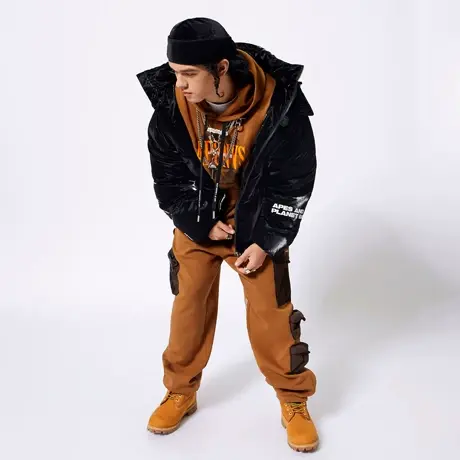 Aape旗舰店男装秋冬印花拼接工装口袋抽绳束脚休闲长裤6800XXH商品大图