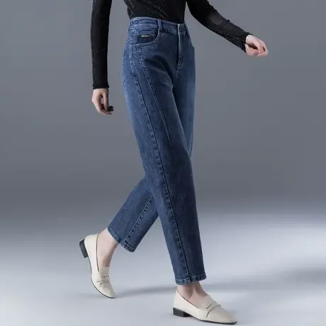 哈伦牛仔裤女妈妈裤子加绒秋冬萝卜裤女宽松女士九分裤2023年新款商品大图