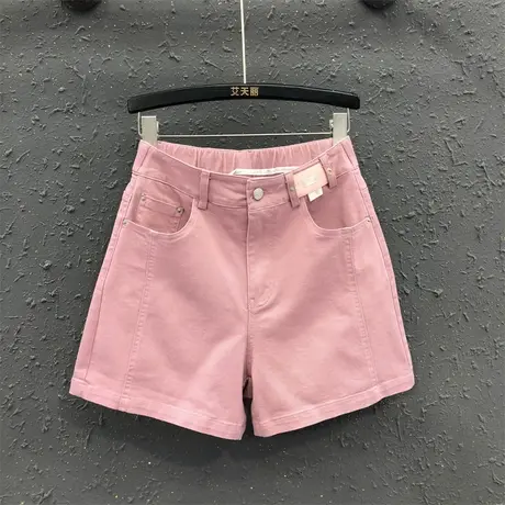 2023夏季新款粉色减龄设计牛仔短裤女韩版百搭休闲高腰显瘦阔腿裤图片