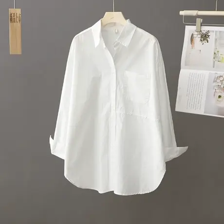 2023年春季新品中长款简约百搭纯色衬衫女上衣显瘦长袖打底衫衬衣图片