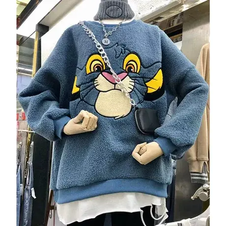 羊羔毛卫衣女假两件上衣韩版套头宽松加绒加厚ins超火cec外套洋气商品大图