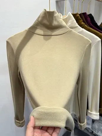 加绒加厚针织衫女秋冬2022新款爆款清冷系上衣纯色修身长袖打底衫图片