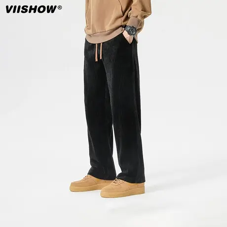 VIISHOW灯芯绒裤子男冬季款日系街头直筒宽松阔腿运动裤休闲长裤商品大图