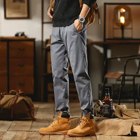 痞帅潮男裤子时尚宽松工装裤绳多口袋裤子男款重磅水洗直筒裤子商品大图