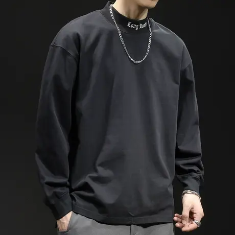 秋季内搭长袖t恤男潮牌宽松大码字母2023新款男士打底衫秋冬加绒商品大图