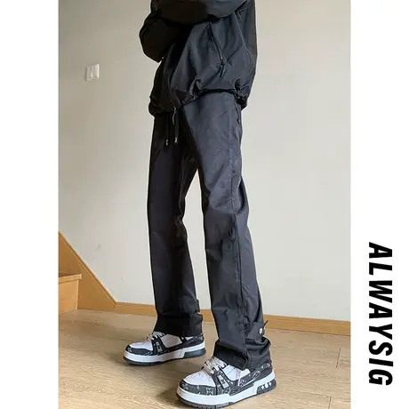 尼龙冲锋裤男秋季微喇黑色高街休闲美式排扣工装机能vibe登山裤子商品大图