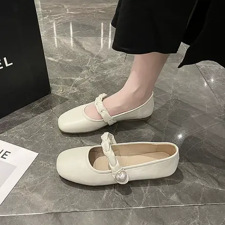 单鞋女平底白色晚晚鞋2023新款夏季复古奶奶鞋软底豆豆百搭孕妇鞋商品大图