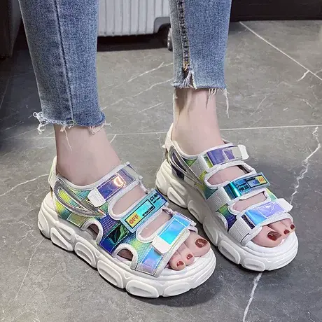 彩色凉鞋女2023年新款夏季平底外穿学生百搭软底运动休闲夏款沙滩商品大图