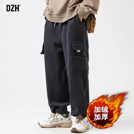 男士工装加绒加厚裤子男冬季摇粒绒卫裤美式束脚2024年新款休闲裤图片