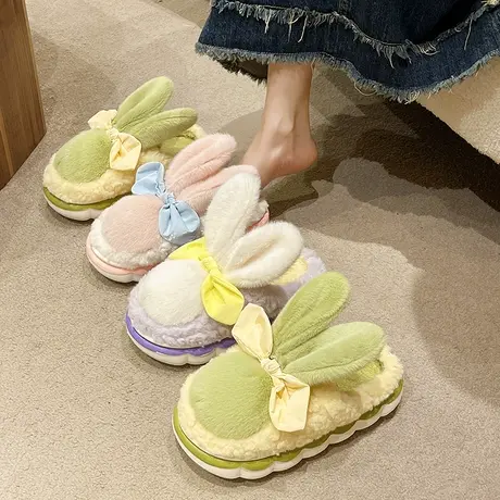 少女心棉拖鞋女冬季外穿可爱兔耳朵室内居家保暖毛绒厚底月子拖鞋商品大图