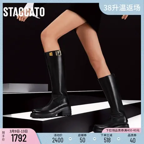思加图新款马鞍靴加绒复古骑士靴西部靴长筒靴女EEZ19DG4商品大图