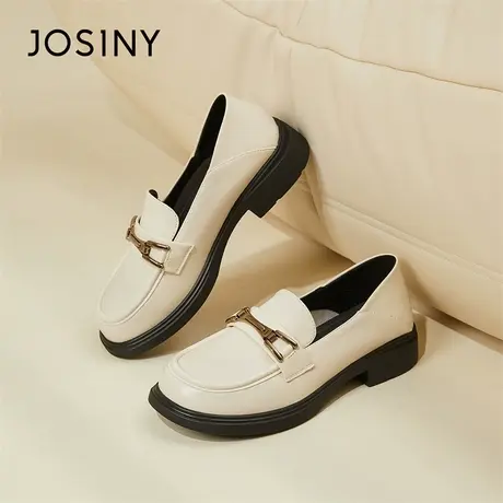 Josiny/卓诗尼厚底白色乐福鞋2024新款百搭英伦风粗跟显腿长单鞋商品大图