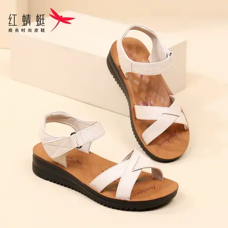红蜻蜓凉鞋女夏季新款一字带坡跟中老年妈妈鞋舒适防滑女鞋子夏天图片