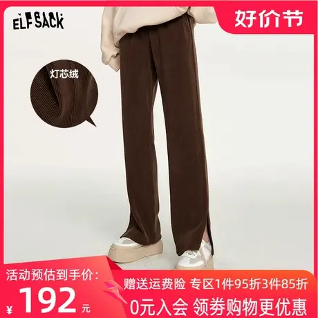 妖精的口袋美拉德直筒休闲裤女2023秋季新款开叉灯芯绒复古长裤潮商品大图