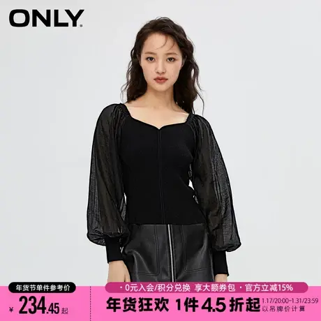 ONLY秋季气质百搭舒适拼接设计修身显瘦灯笼袖针织衫女商品大图