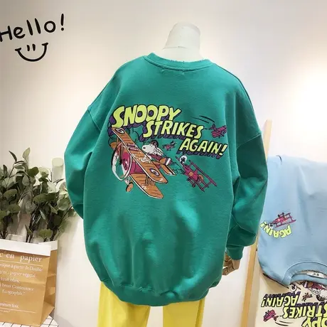 2020早春新款韩国东大门ins潮慵懒休闲卡通毛圈棉卫衣宽松BF大码图片