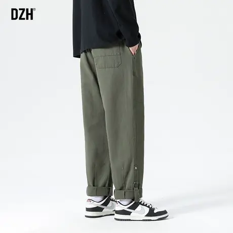 男士军绿色休闲裤男直筒秋季纯棉工装裤长裤日系高街美式宽松裤子商品大图