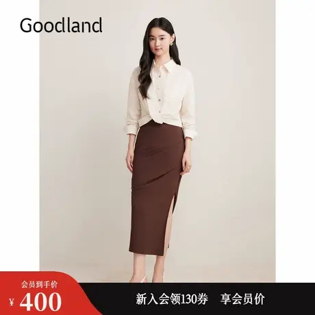Goodland美地秋季法式松弛感小尖领衬衫收褶上衣商品大图
